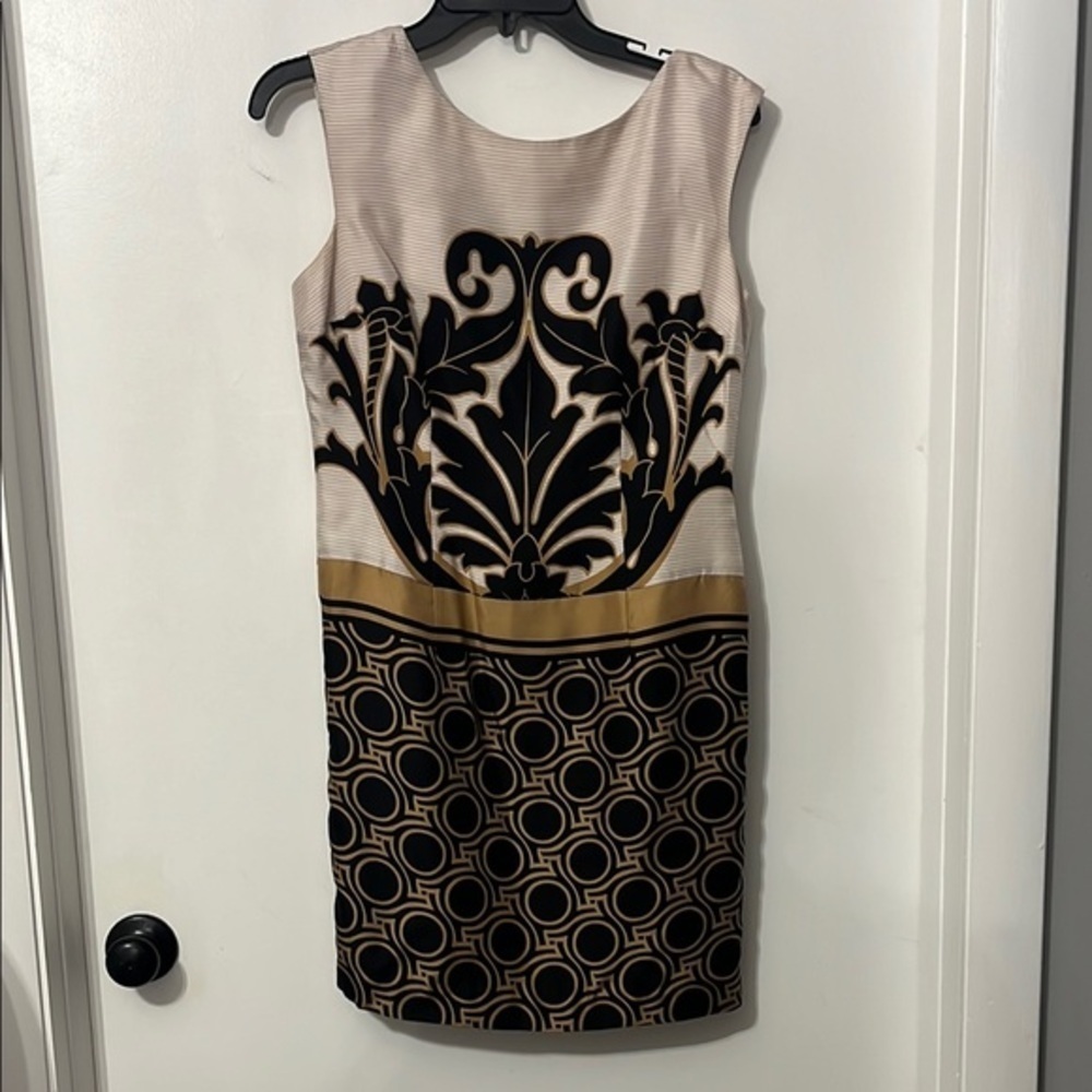 Tracy Reese Black and Gold Sleeveless Knee-Length Dress size 6